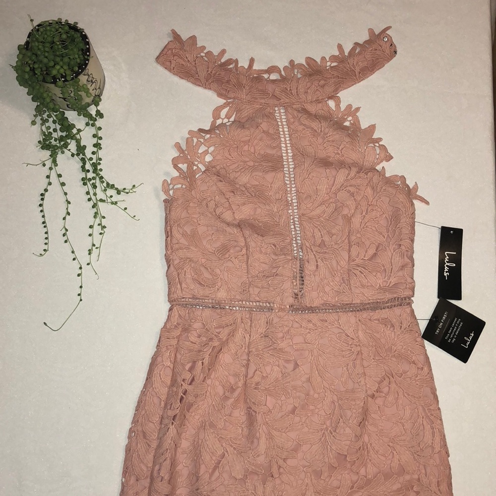 Lulus Pink Lace Midi Dress, NWT